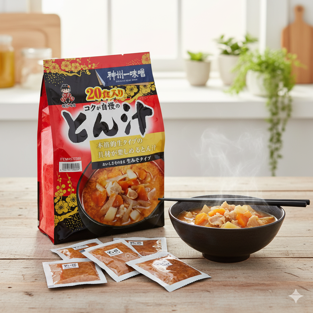 コストコ「神州一味噌とん汁２０食」お湯を注ぐだけの本格具材